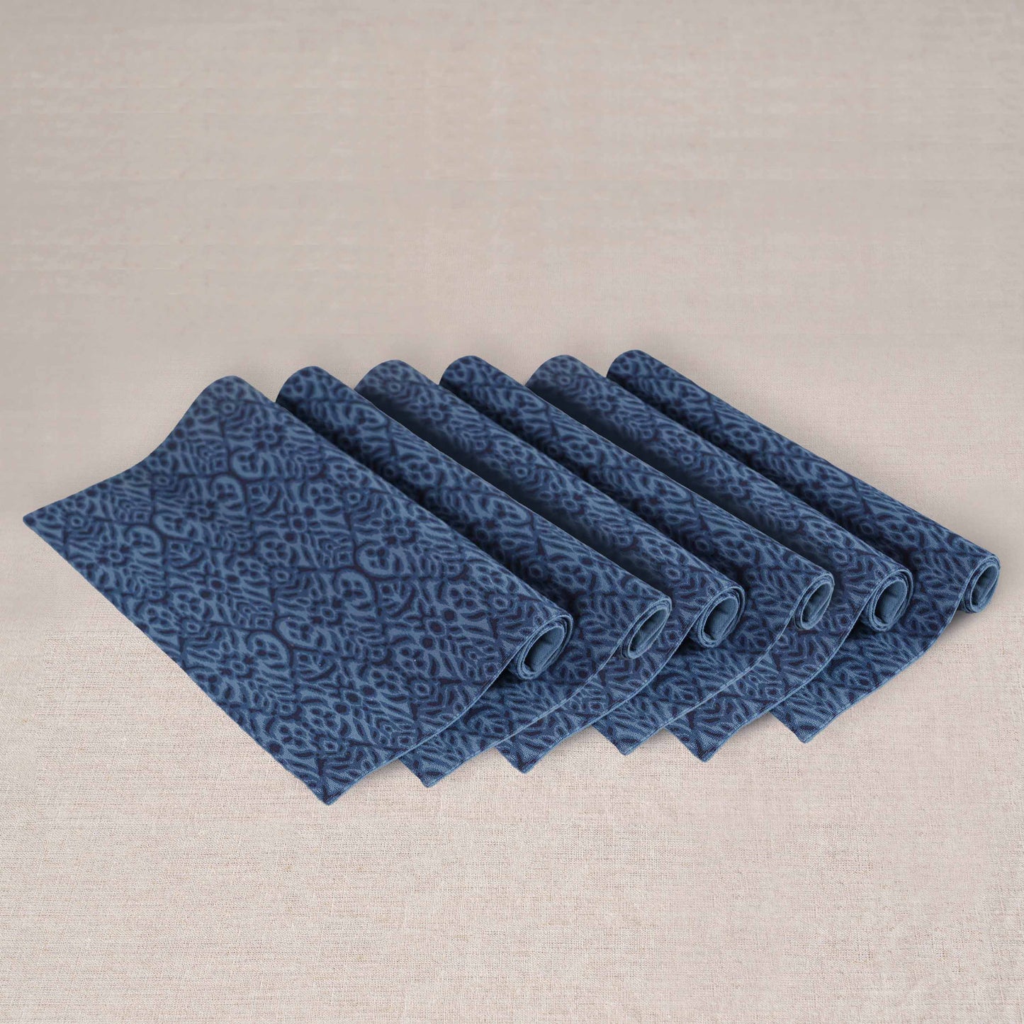 Ikat Print Indigo Blue Cotton Duck Placemats – Sets of 2, 4 & 6