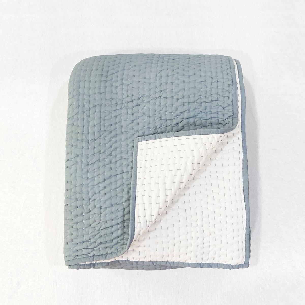 DUCK EGG colour handmade Kantha cotton Quilt with coordinated pillow cases, Sizes available