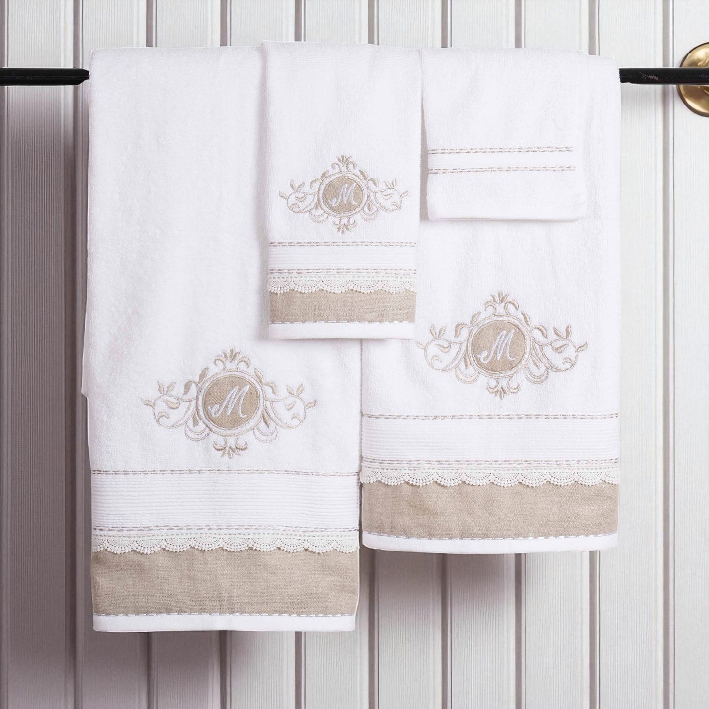 Luxury Monogrammed Organic Cotton Towel Set – 4 Piece | Customizable with Linen Appliqué & Embroidery