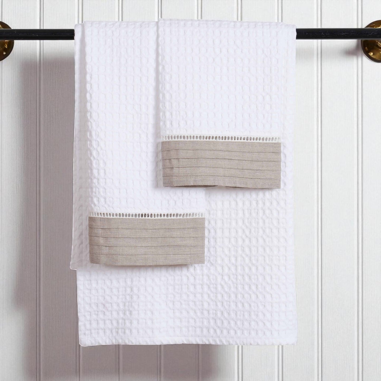 GIFT PACK - Luxury Organic Cotton Waffle Towel Set – 3 Piece | Pintuck Linen & Lace Trims