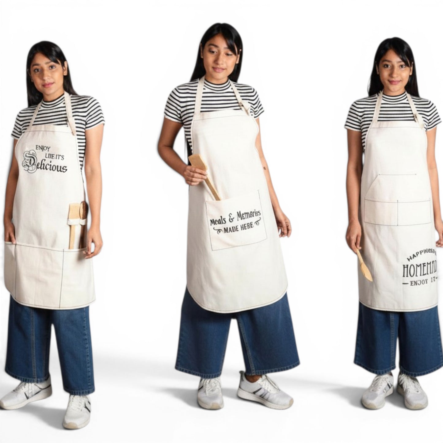 Off White Embroidered Cotton Apron | Cooking Quote | Short Length 27"×30" | Housewarming Gift - Vliving