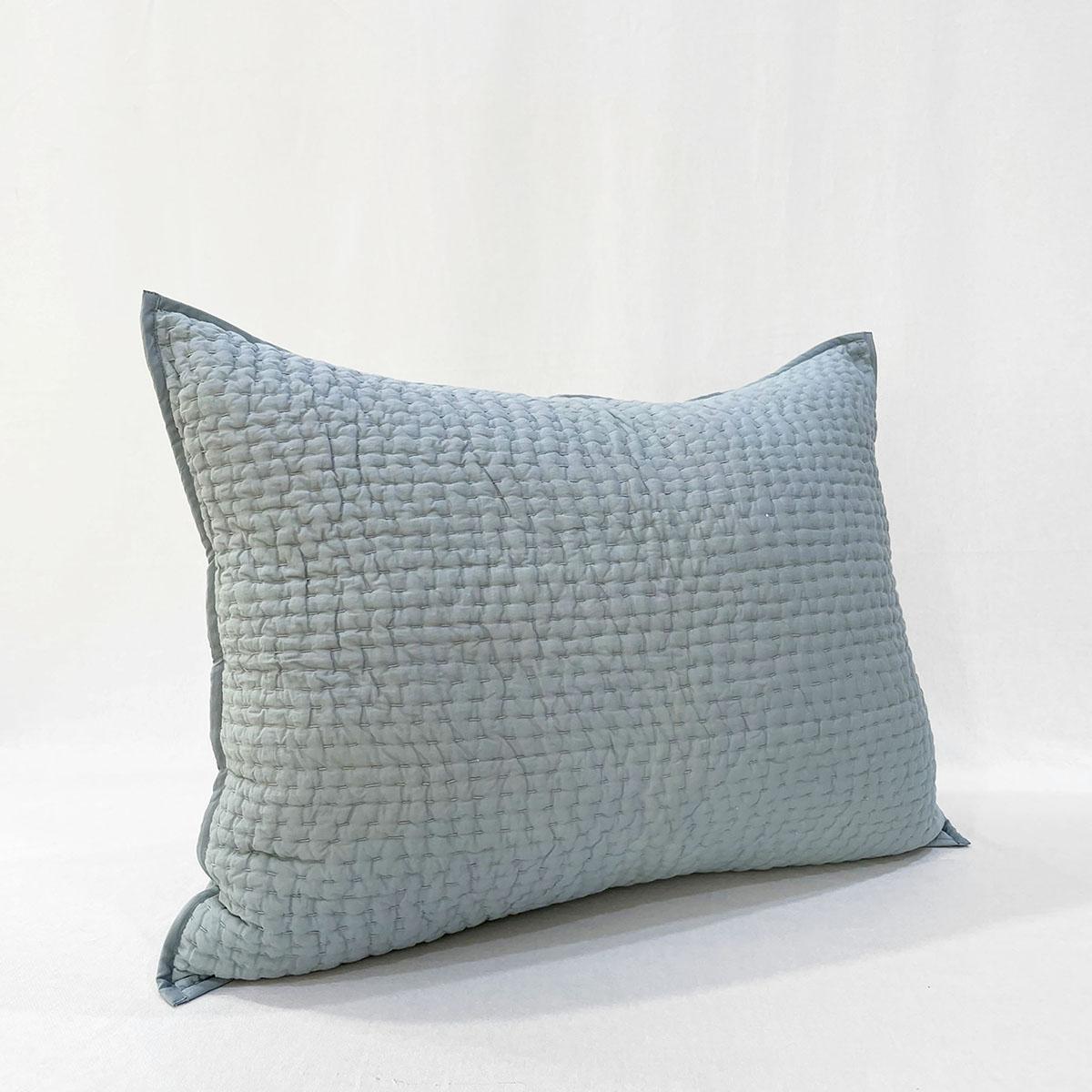 DUCK EGG colour Kantha cotton Quilted pillow cases, Sizes available