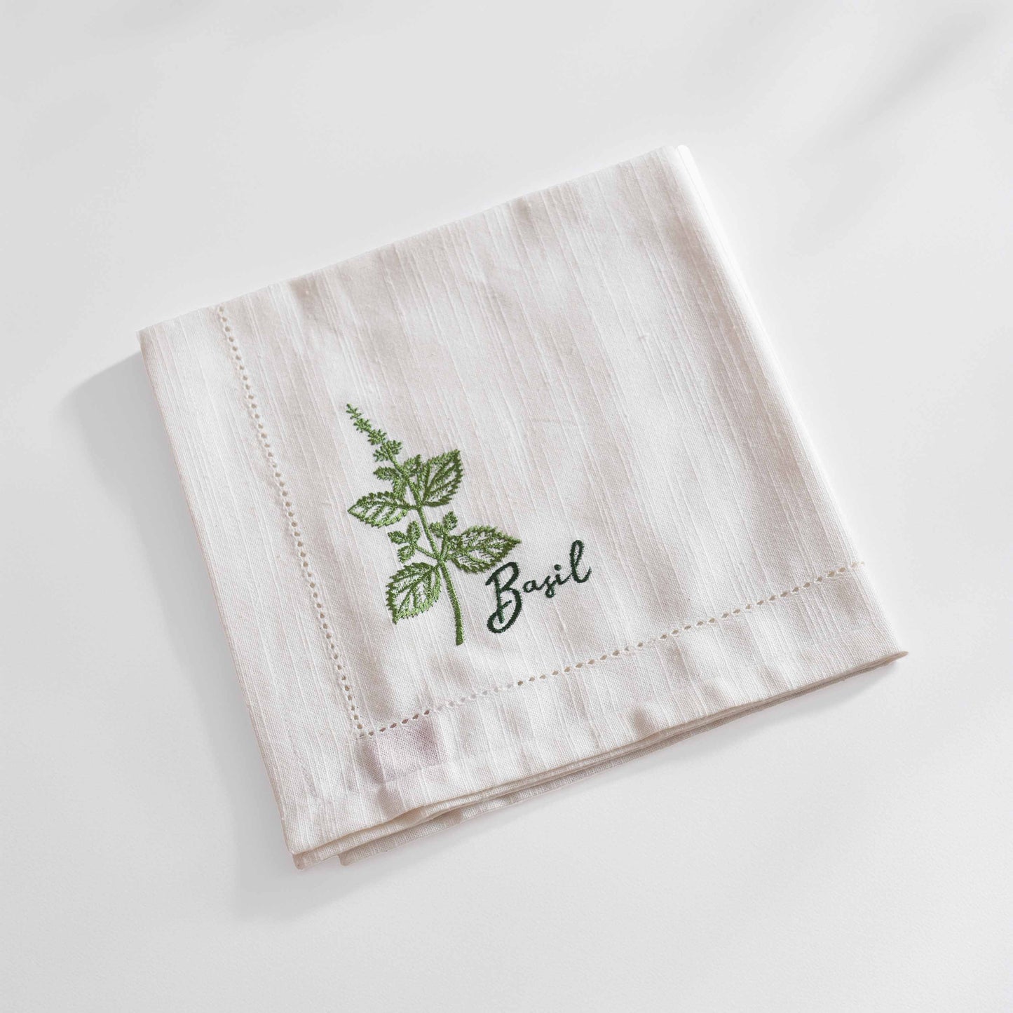 Linen Blend Cotton Napkins – Embroidered Herbs Collection with Gift Box - 18X18 inches