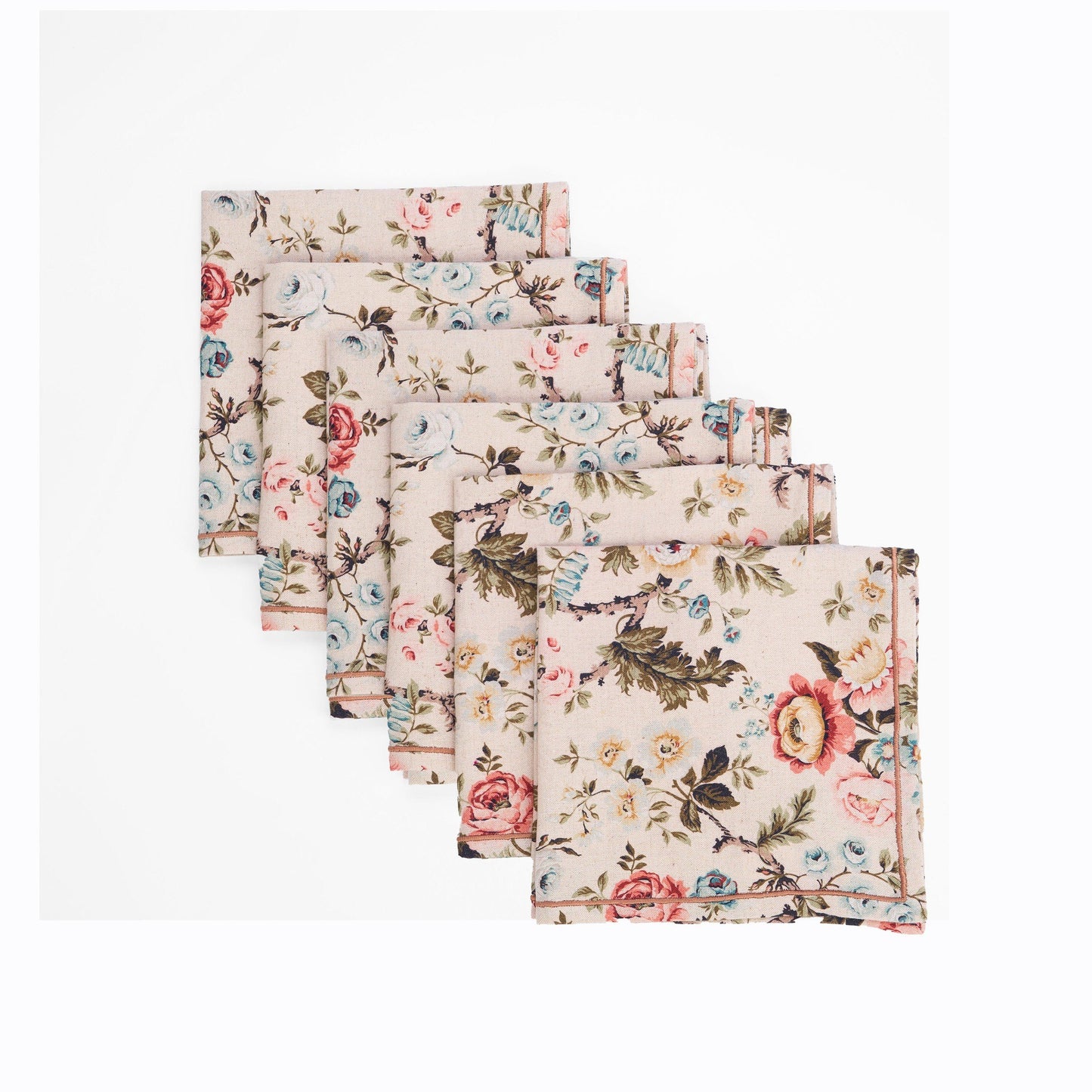 AMOUR BEIGE linen Table napkin, vintage rose print