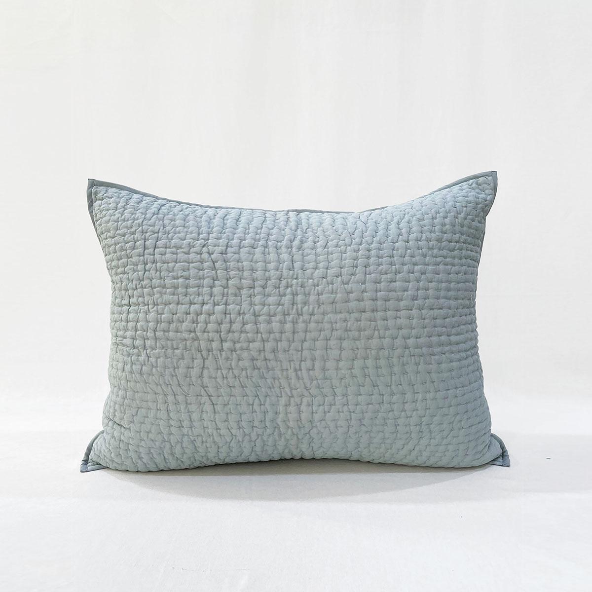 DUCK EGG colour handmade Kantha cotton Quilt with coordinated pillow cases, Sizes available