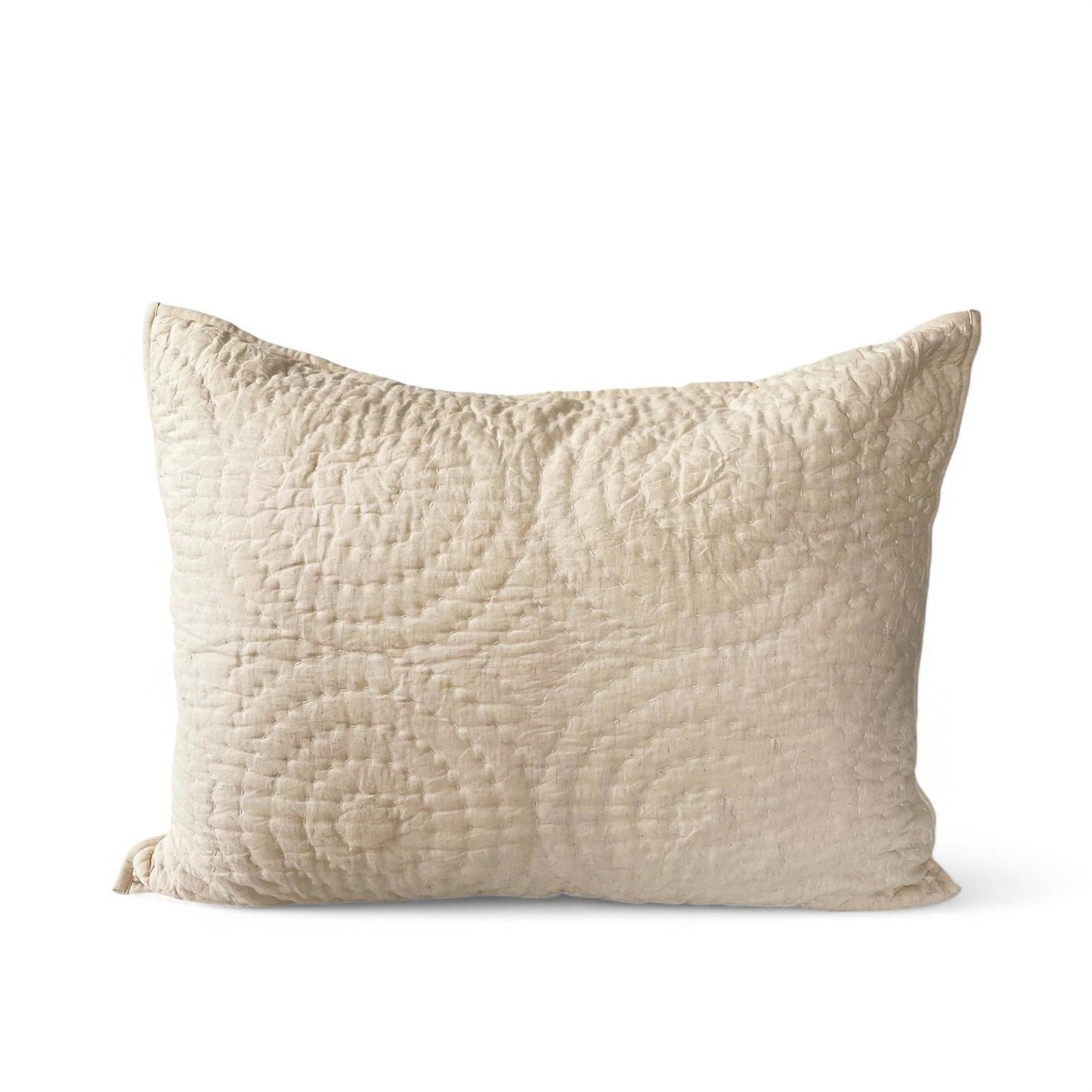 PILLOW SHAM - Beige cotton linen fabric with CIRCLE pattern quilting, Sizes available
