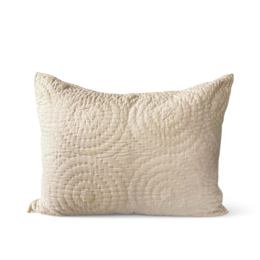 PILLOW SHAM - Beige cotton linen fabric with CIRCLE pattern quilting, Sizes available