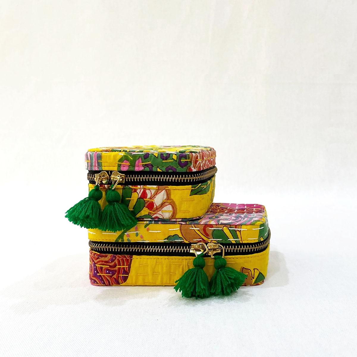 Kantha Yellow Square Jewellery Box