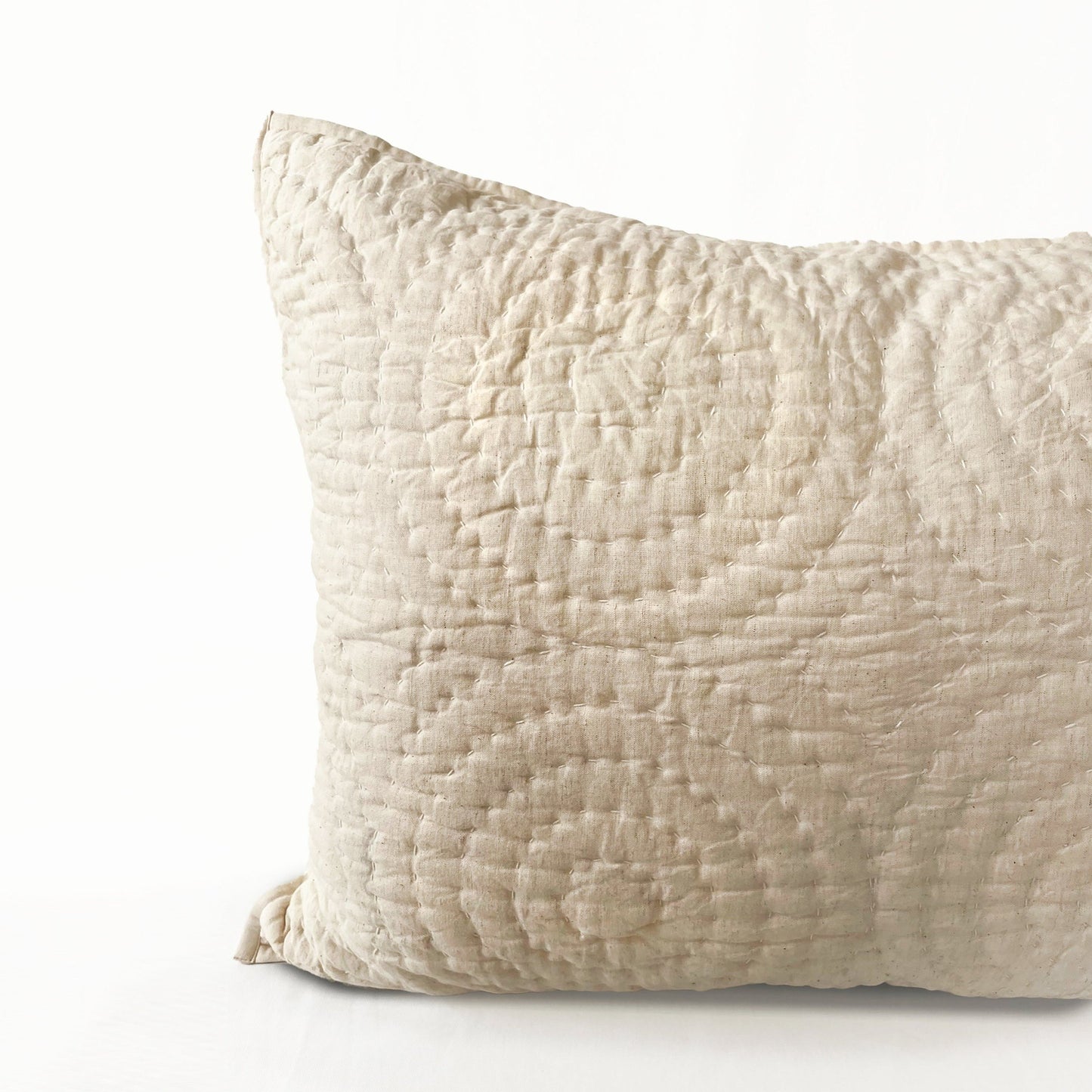 QUILTED BED SET - Beige cotton linen fabric with CIRCLE pattern quilting, Sizes available