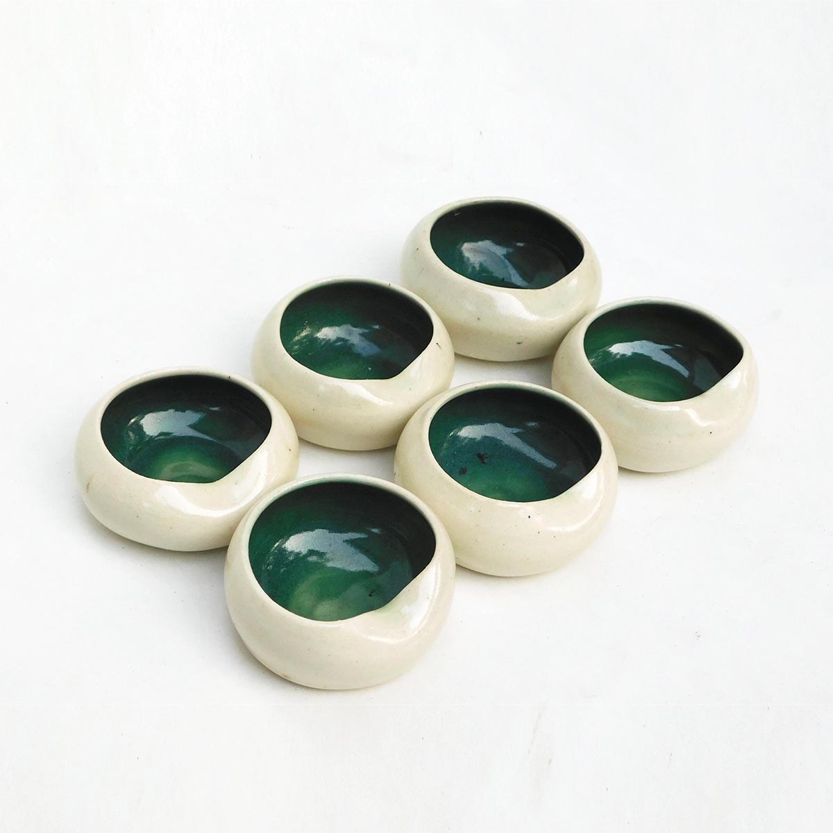 Calla Dessert bowl - Off white and Peacock Blue
