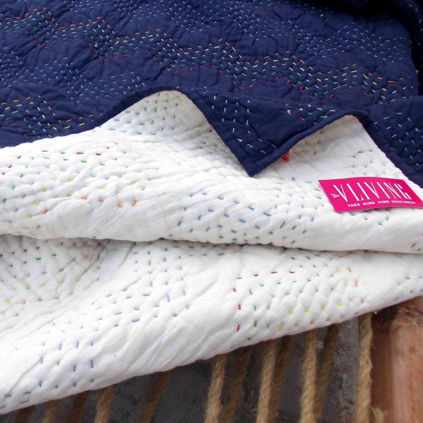 INDIGO Kantha quilt - chevron pattern quilting, sizes available