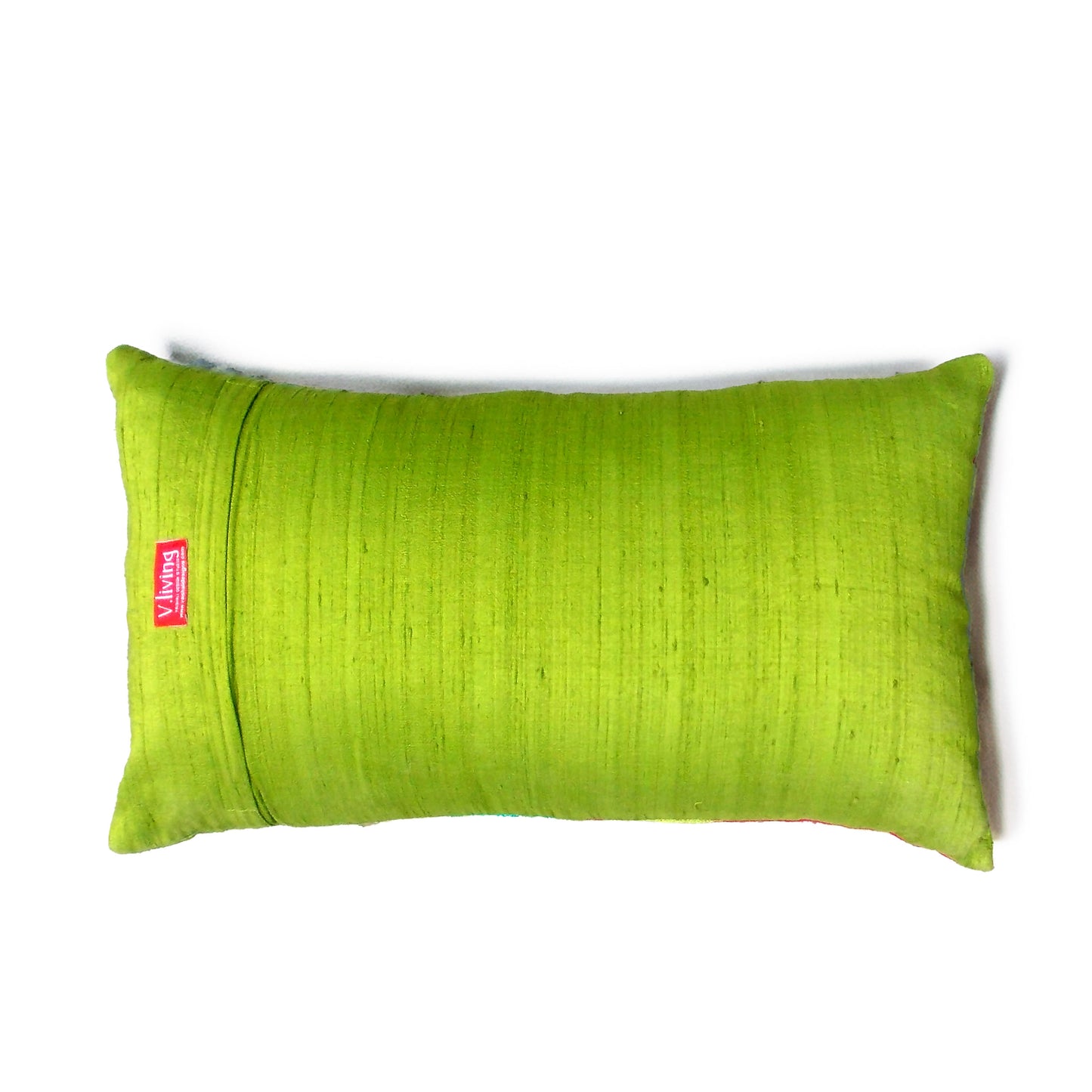 Ikat - Blue & green silk oblong pillow cover with multicolour embroidery
