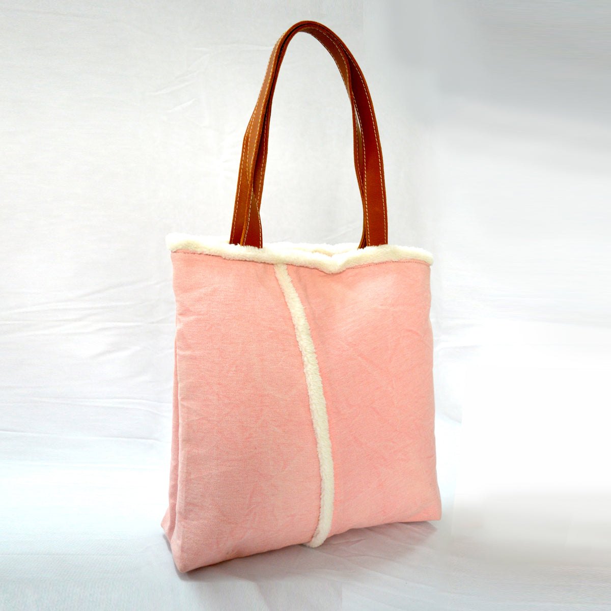 Tote bag - blush stonewashed canvas with leather handles