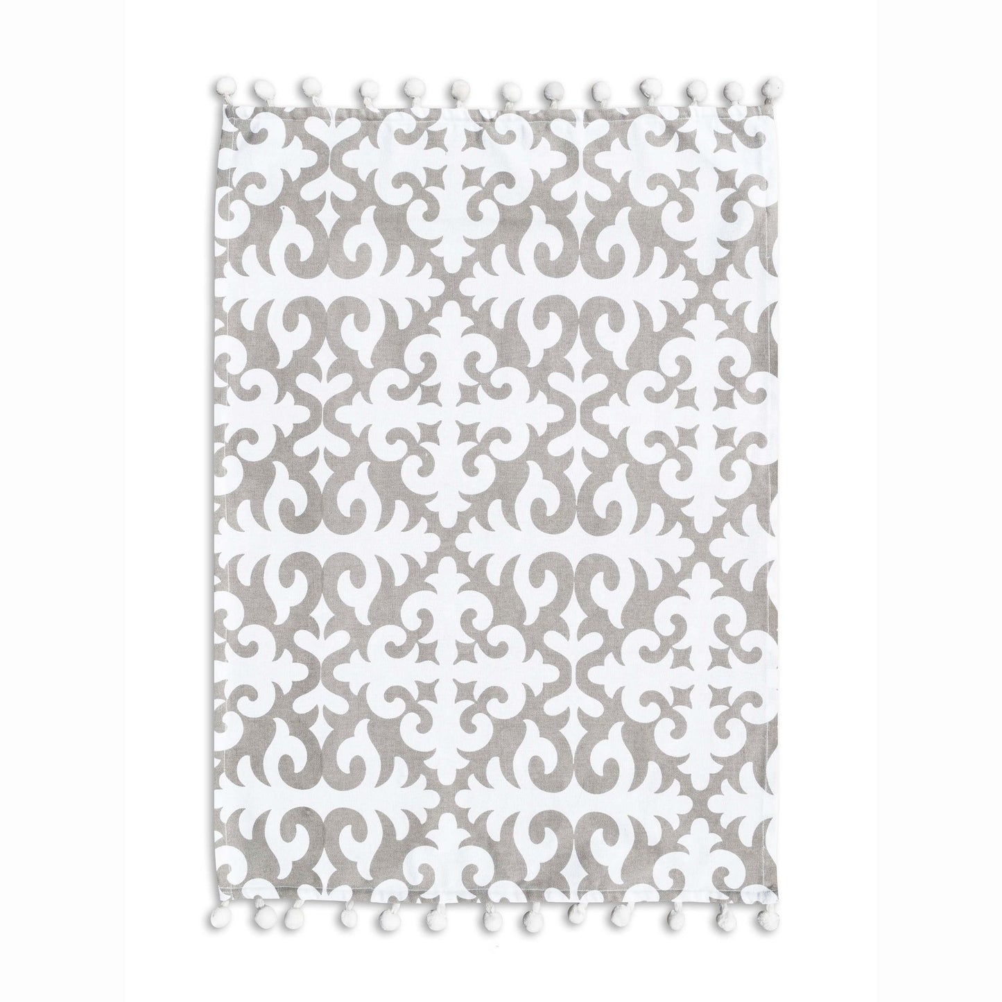 SHYRDAK Kitchen towel, Grey print on white, moroccan print, 100% cotton, size 20"X28"
