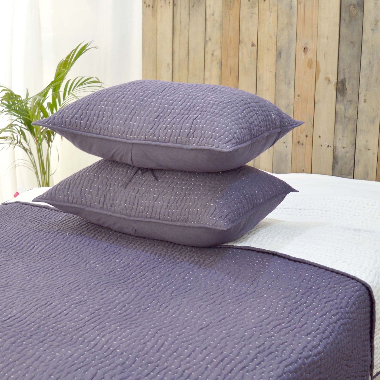 Lavender cotton kantha quilt set - Quilt with coordinated pillow covers, sizes available