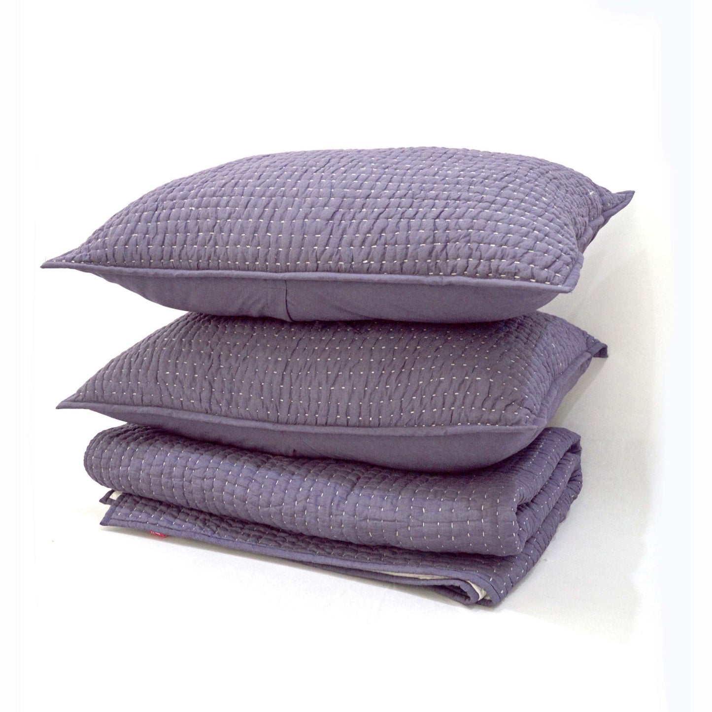 Lavender cotton kantha quilt set - Quilt with coordinated pillow covers, sizes available