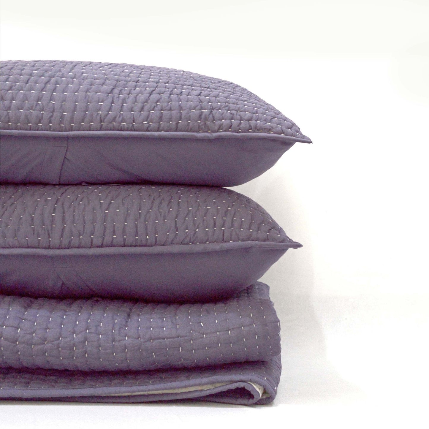 LAVENDER Kantha quilted bed set - stripe pattern quilting - sizes available