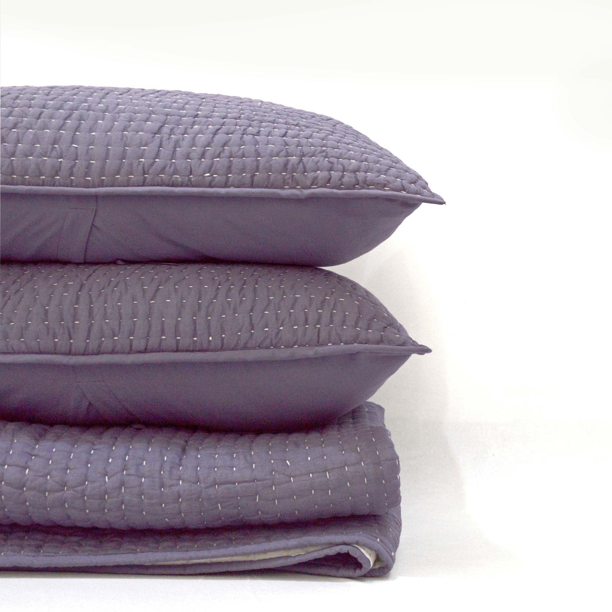 LAVENDER Kantha quilted bed set - stripe pattern quilting - sizes available