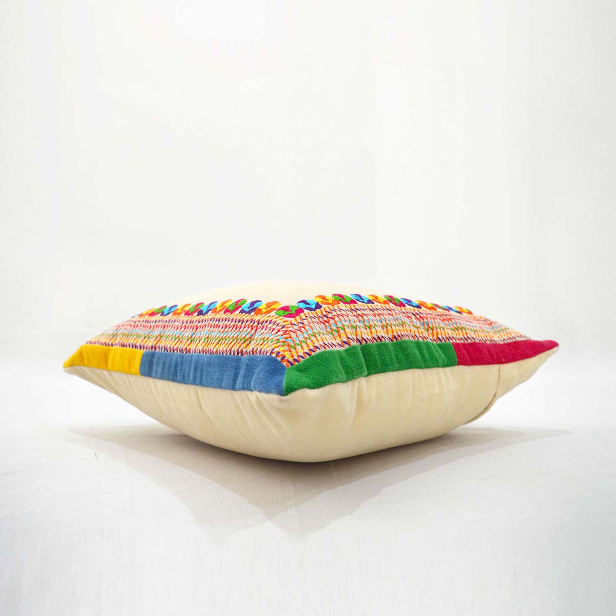 Carnival - Beige velvet pillow cover, multicolor hand embroidery, bohemian decor