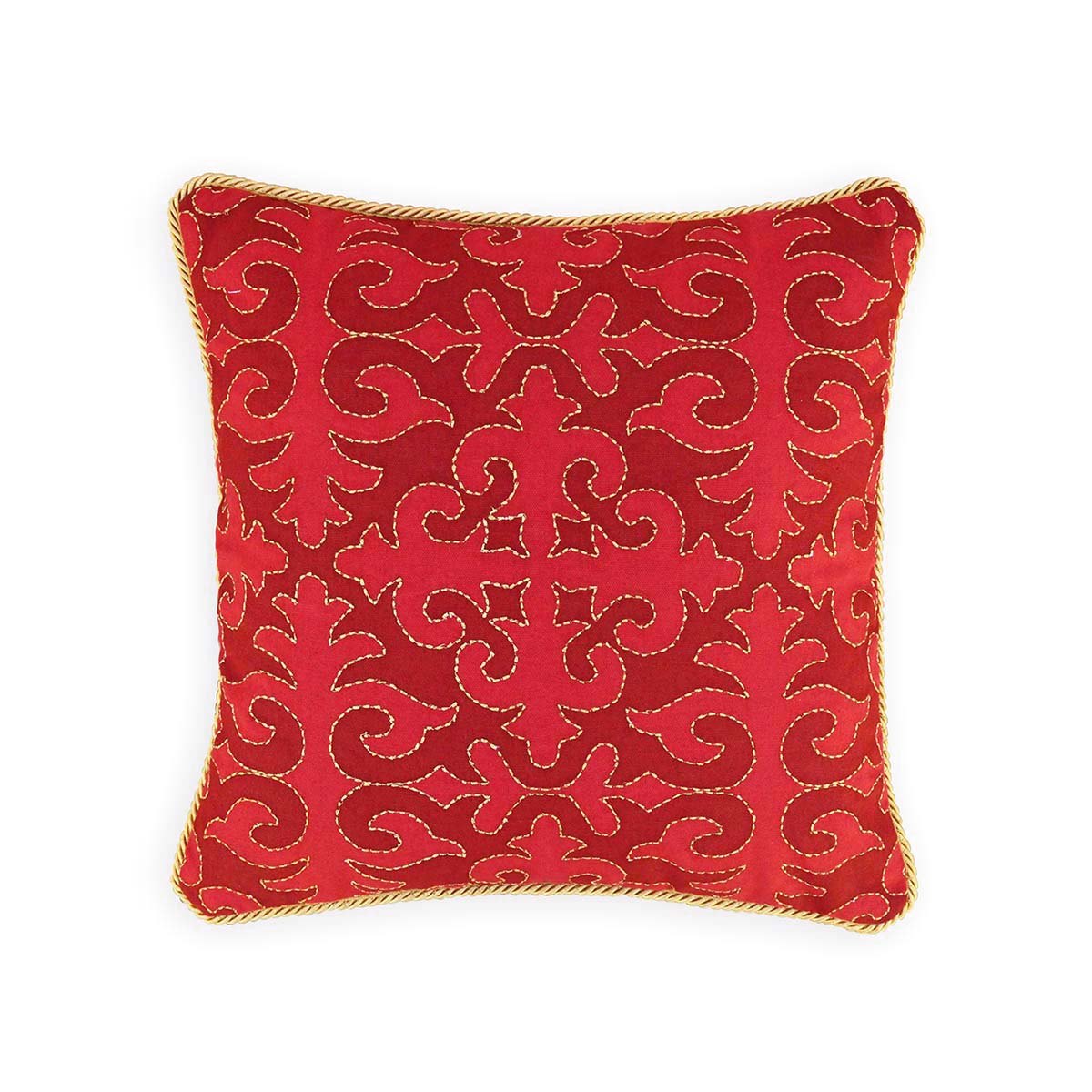 Christmas Red pillow cover, moroccan print, twisted chord piping and embroidery