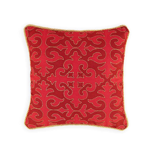 Christmas Red pillow cover, moroccan print, twisted chord piping and embroidery