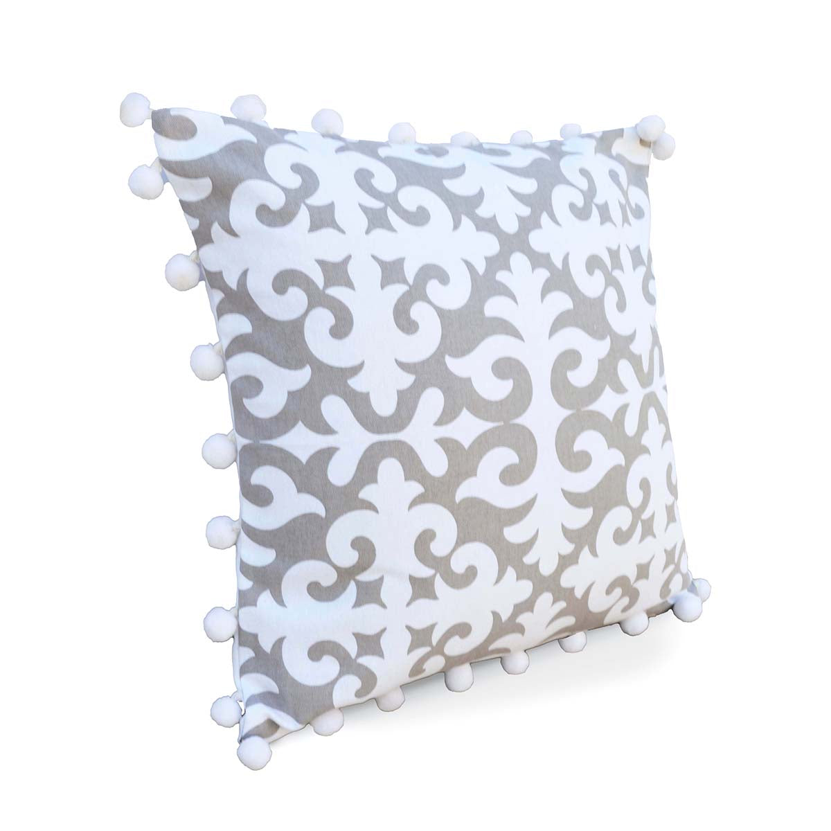 Christmas pillow cover, moroccan print, white pompoms