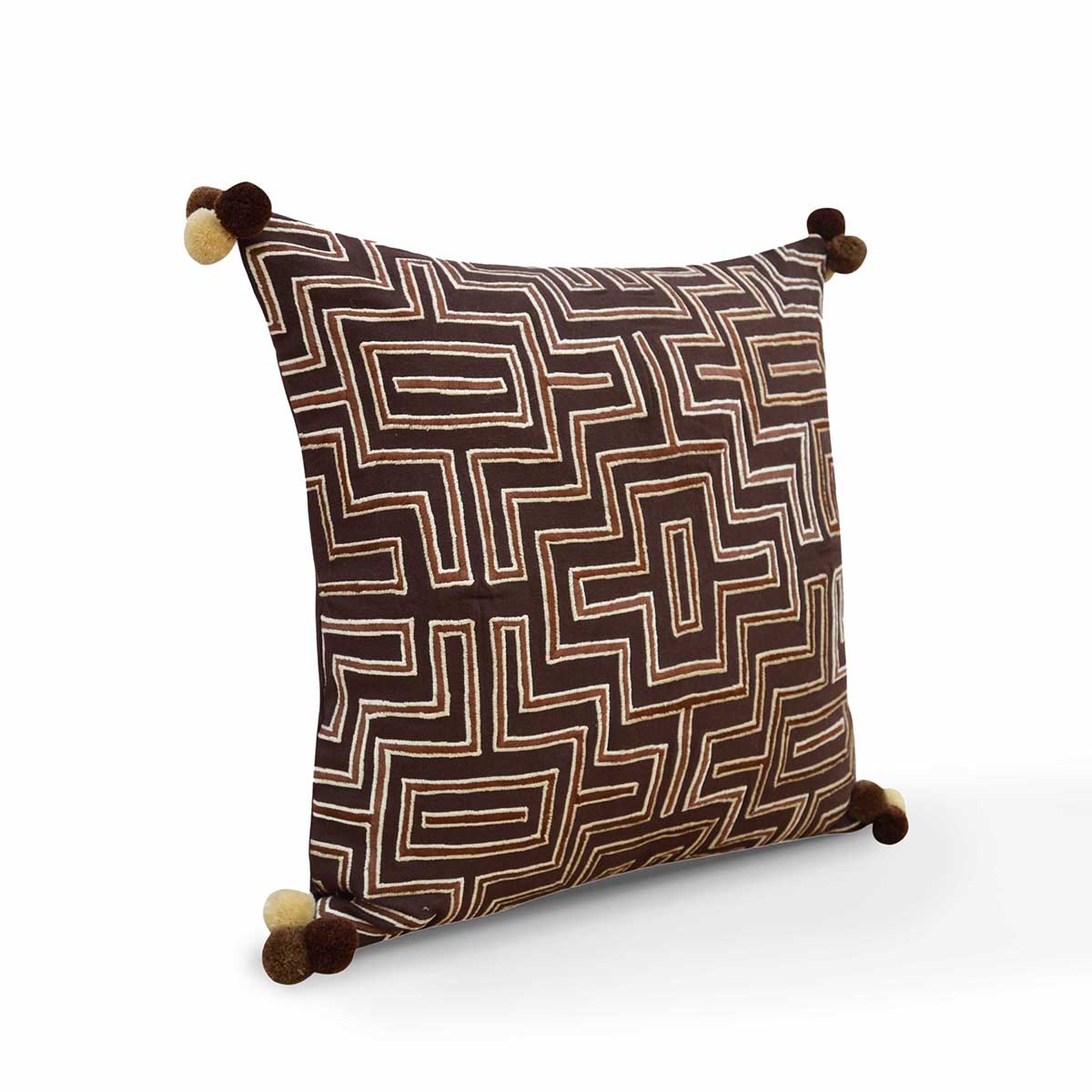 Mola - Brown color pillow cover, embroidered cushion cover