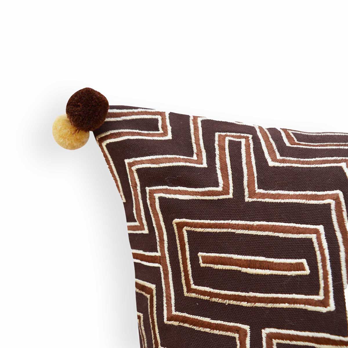 Mola - Brown color pillow cover, embroidered cushion cover