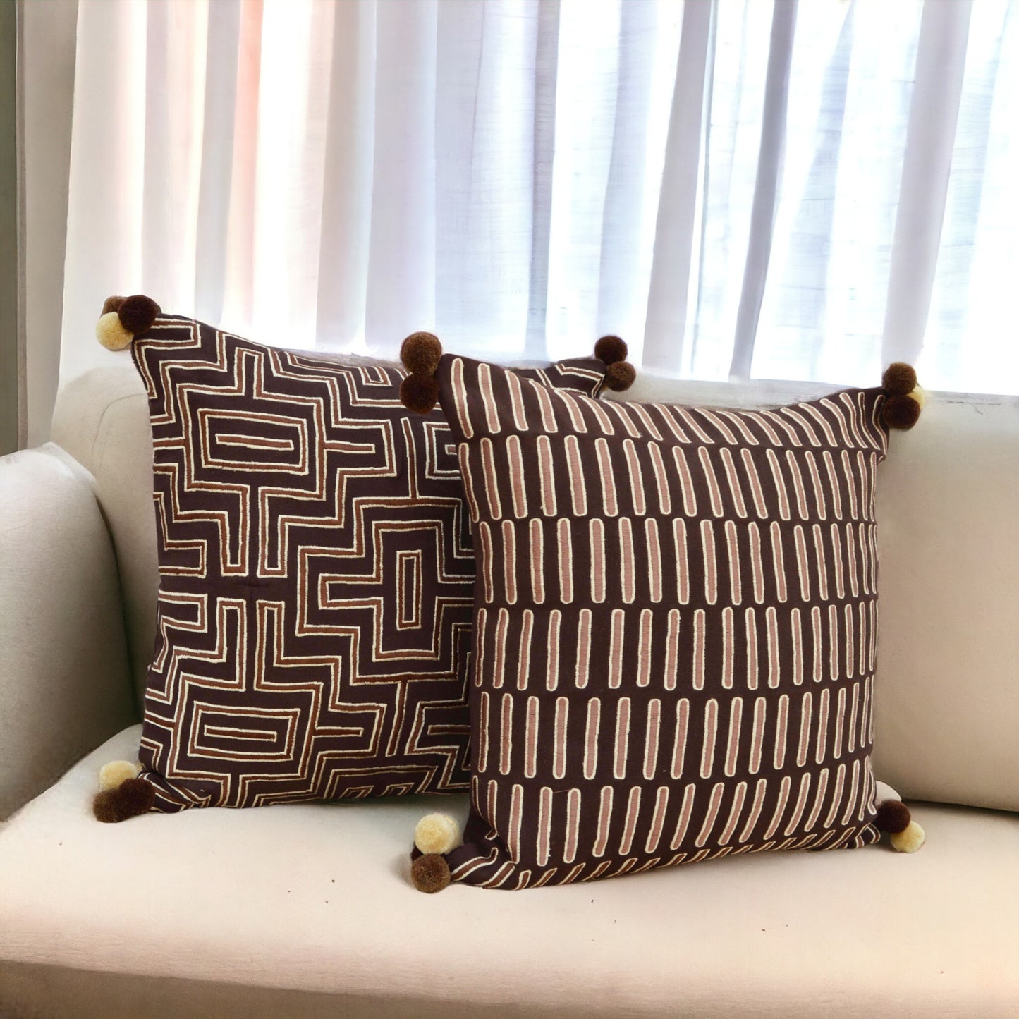 Mola - Brown and beige, pillow cover, embroidered cushion cover