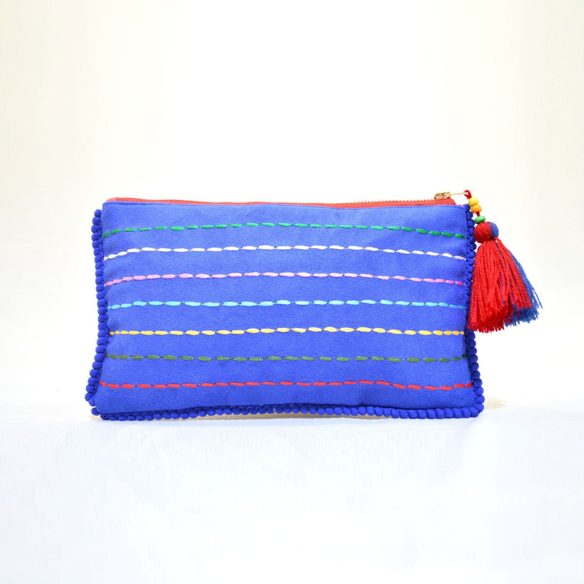 Truck art - mandala embroidery red boho clutch, 5X9 inches