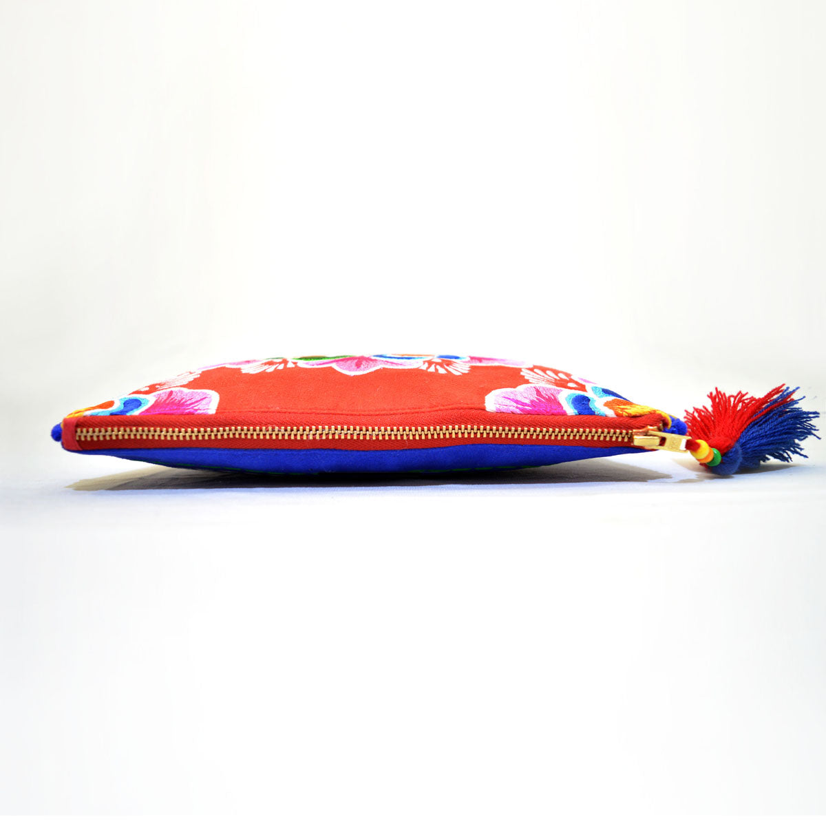 Truck art - mandala embroidery red boho clutch, 5X9 inches