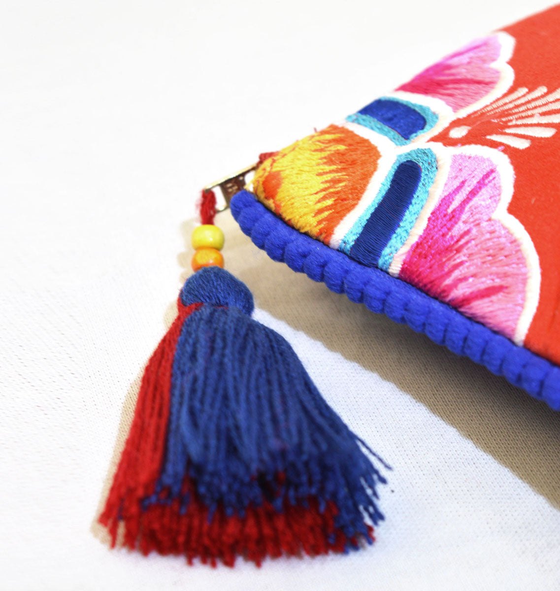 Truck art - mandala embroidery red boho clutch, 5X9 inches
