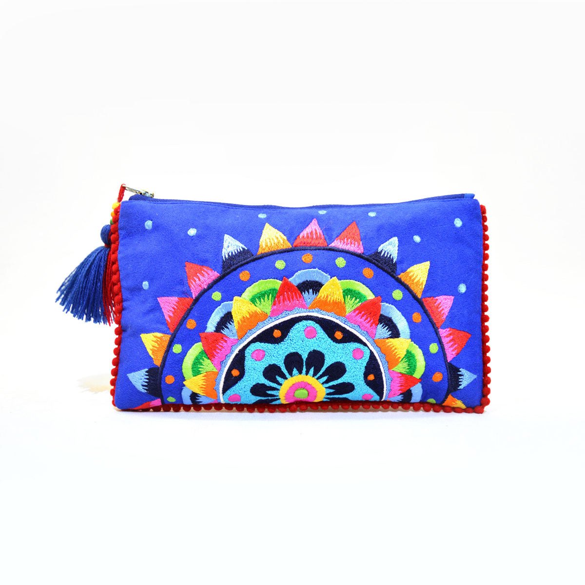 Truck art - mandala embroidery blue boho clutch, 5X9 inches