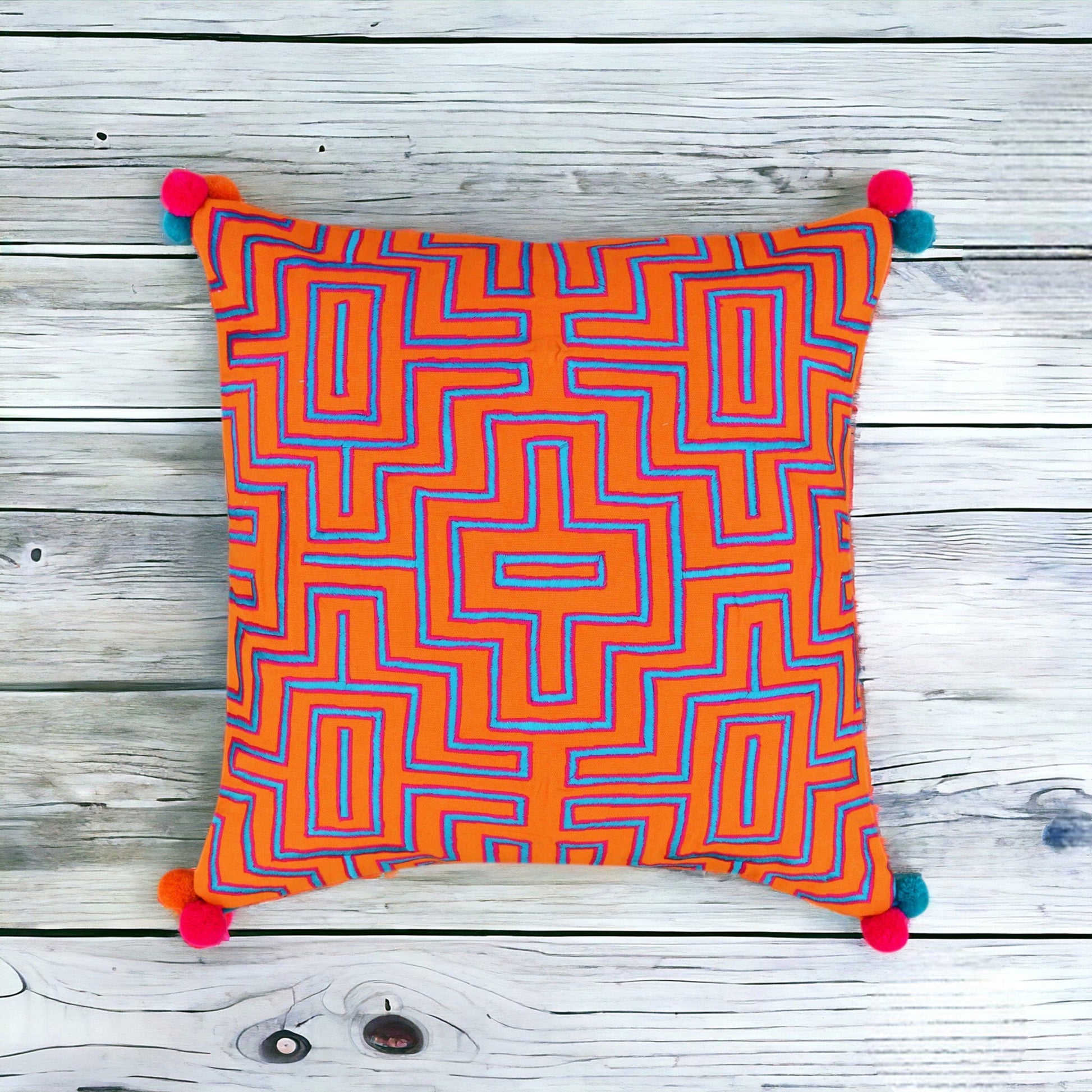 Mola -Tangerine pillow cover, embroidered cushion cover