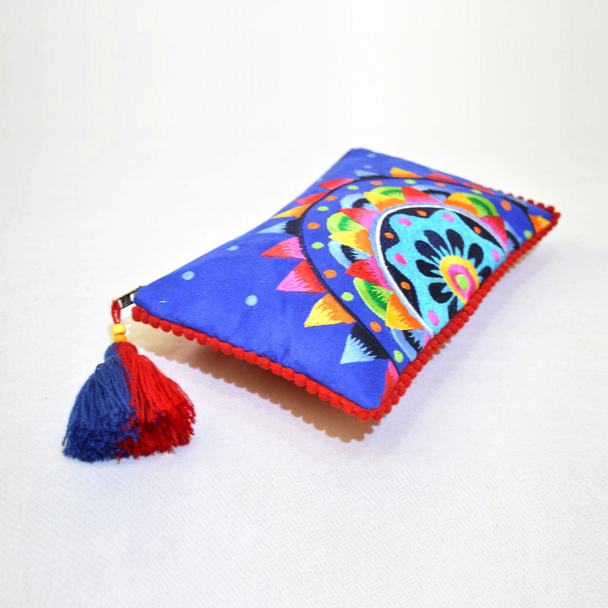 Truck art - mandala embroidery blue boho clutch, 5X9 inches