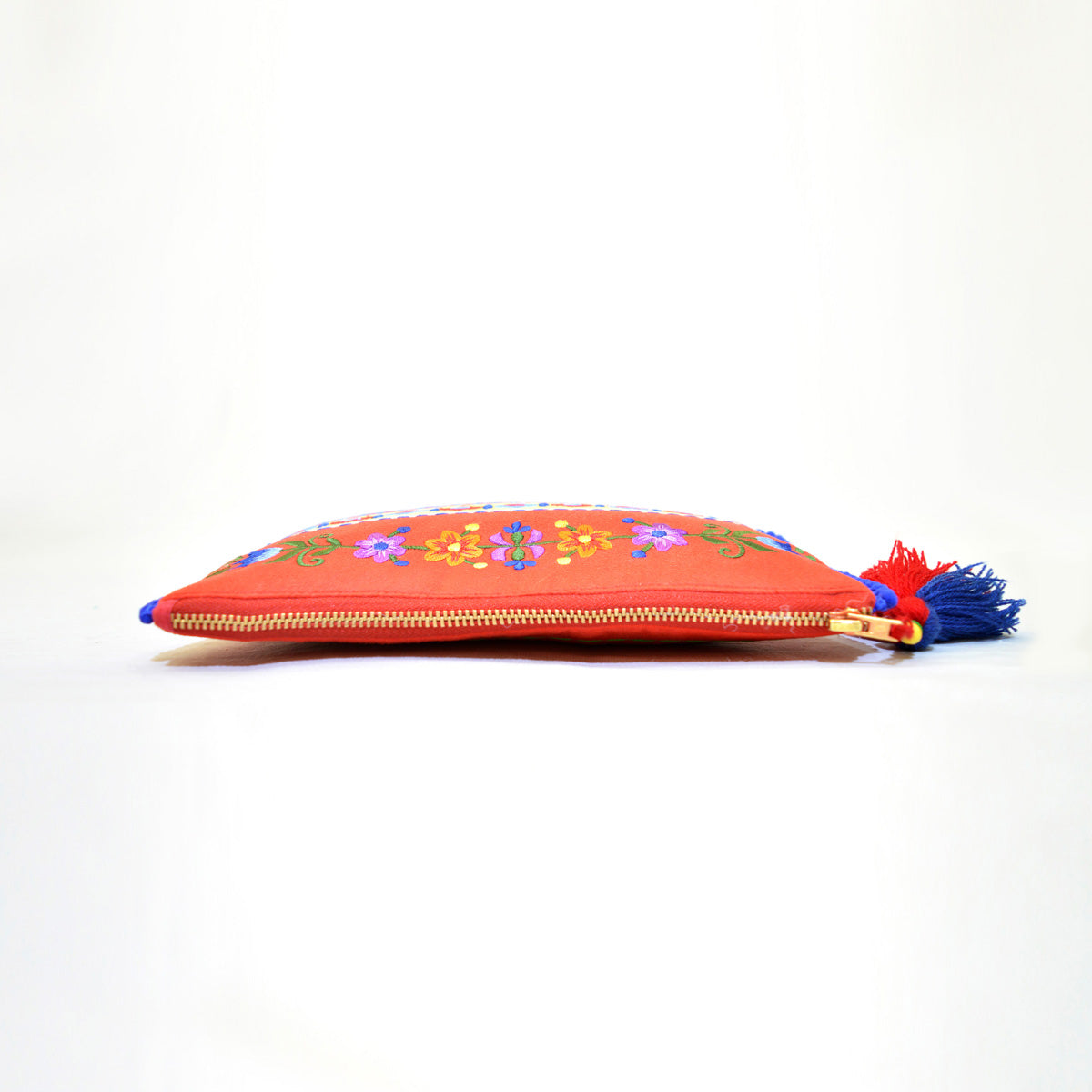 Truck art - Red and blue embroidered pouch, 5X9 inches