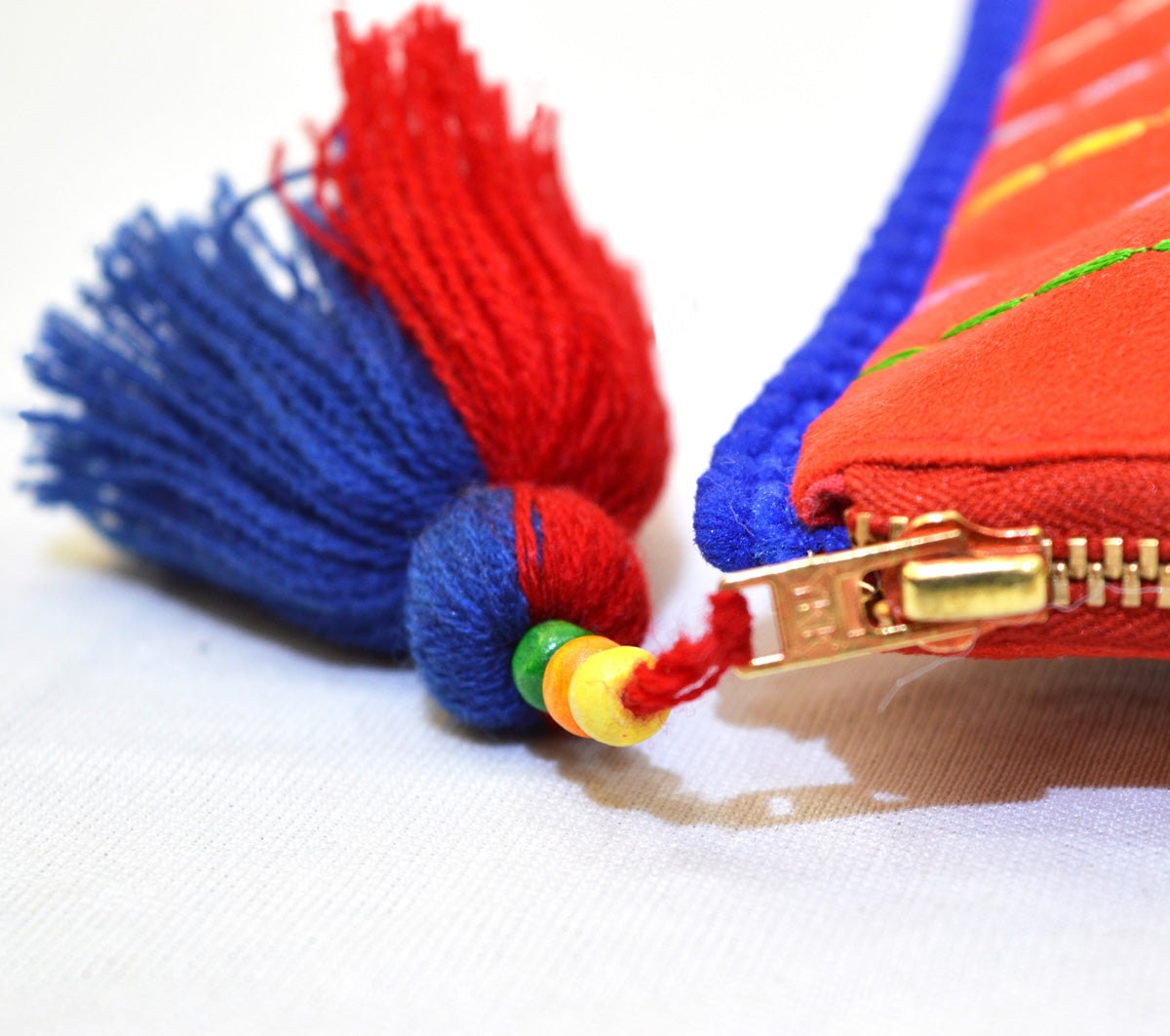 Truck art - Red and blue embroidered pouch, 5X9 inches
