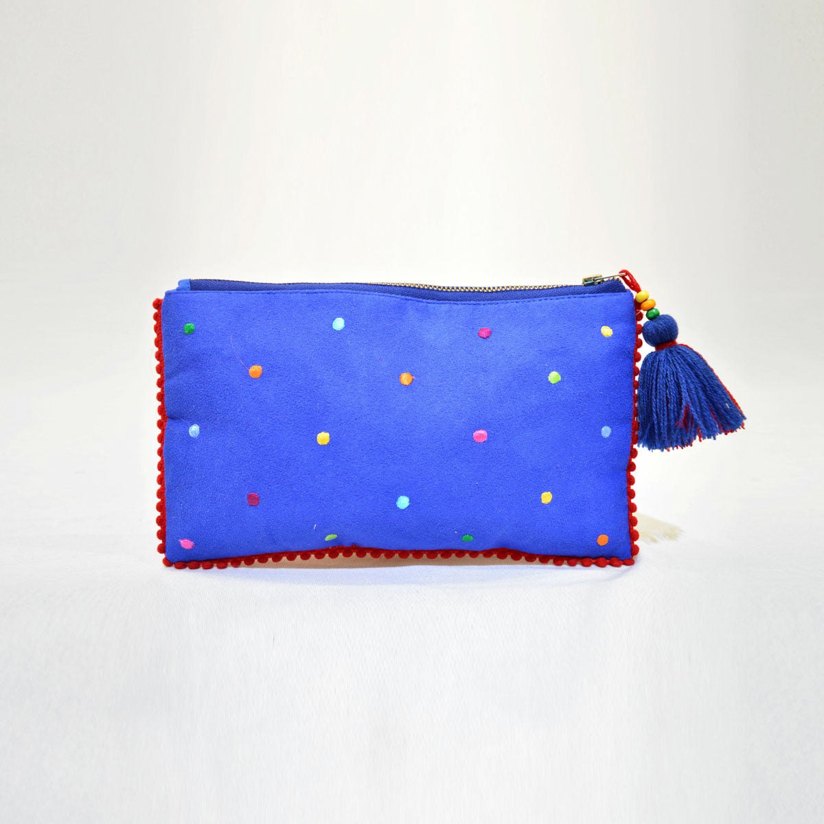 Truck art - Blue and red embroidered pouch, 5X9 inches