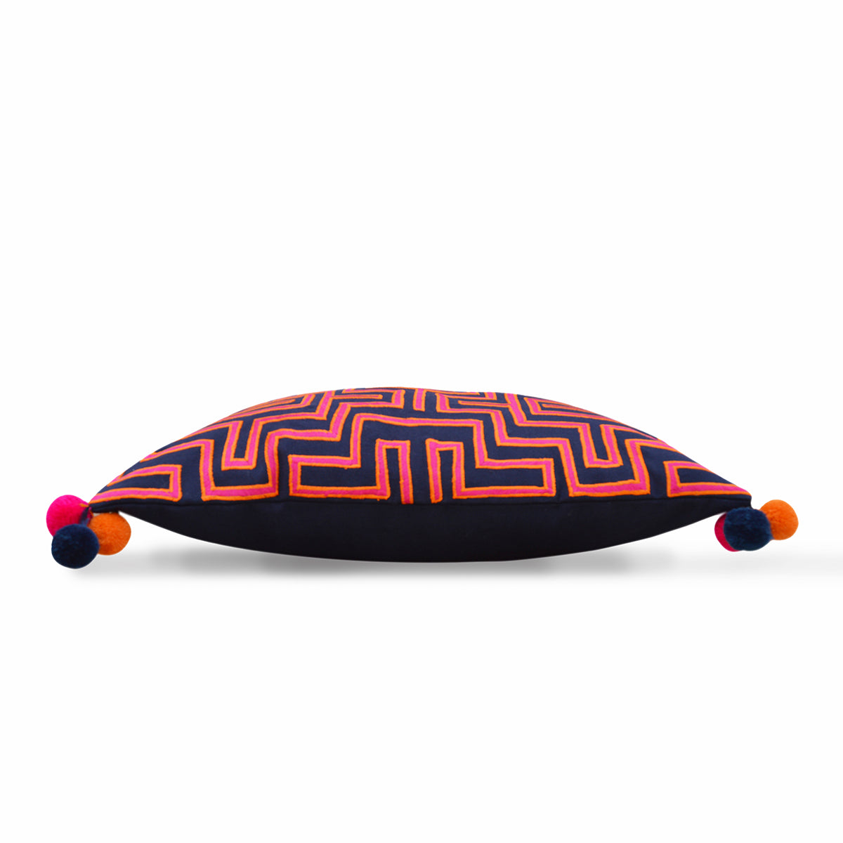 Mola - Pink and blue embroidered cushion cover