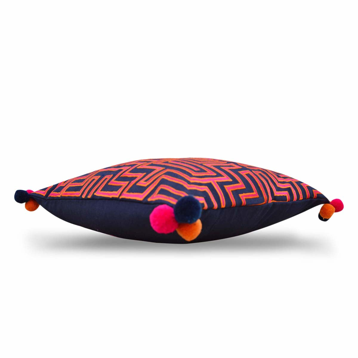 Mola - Pink and blue embroidered cushion cover