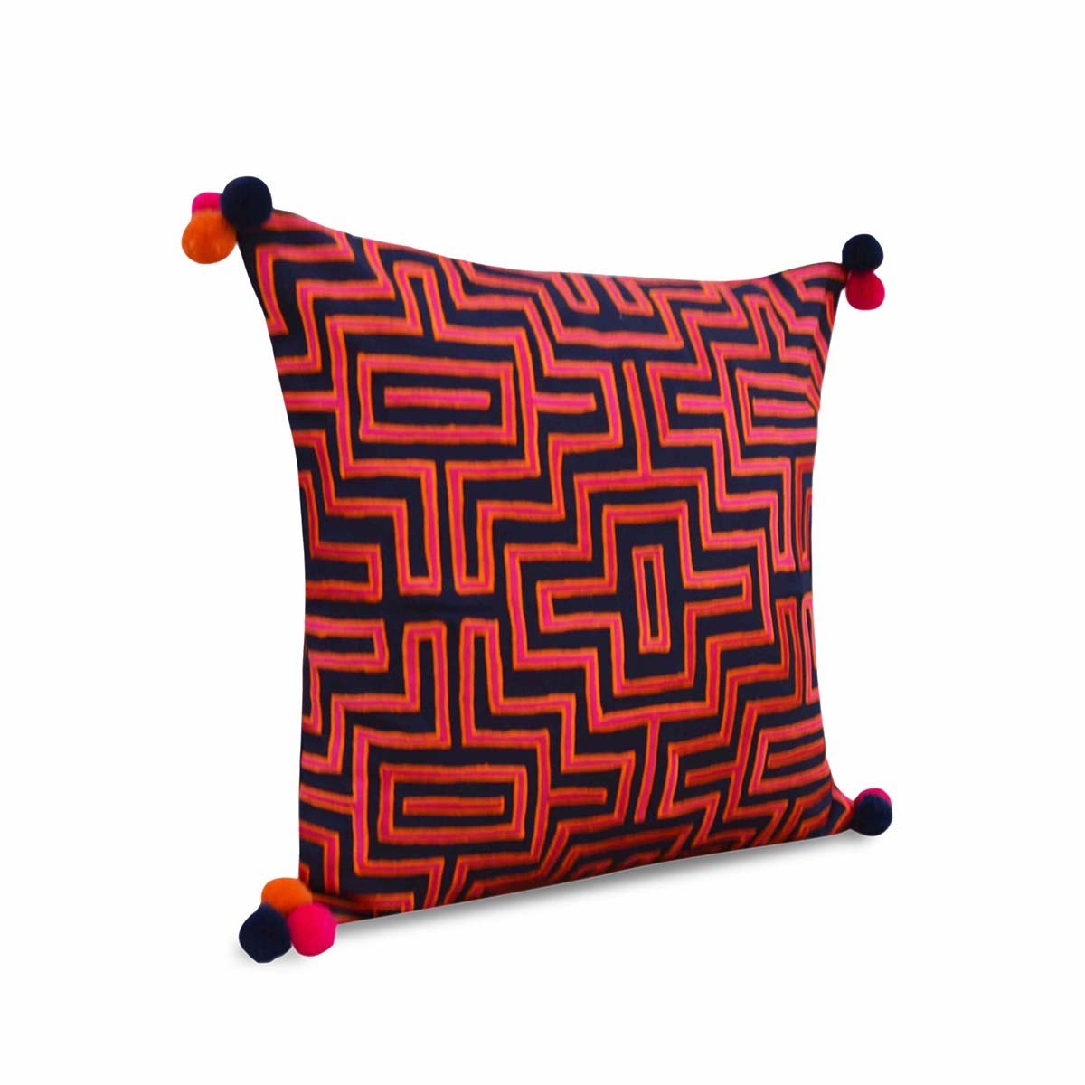 Mola - Pink and blue embroidered cushion cover