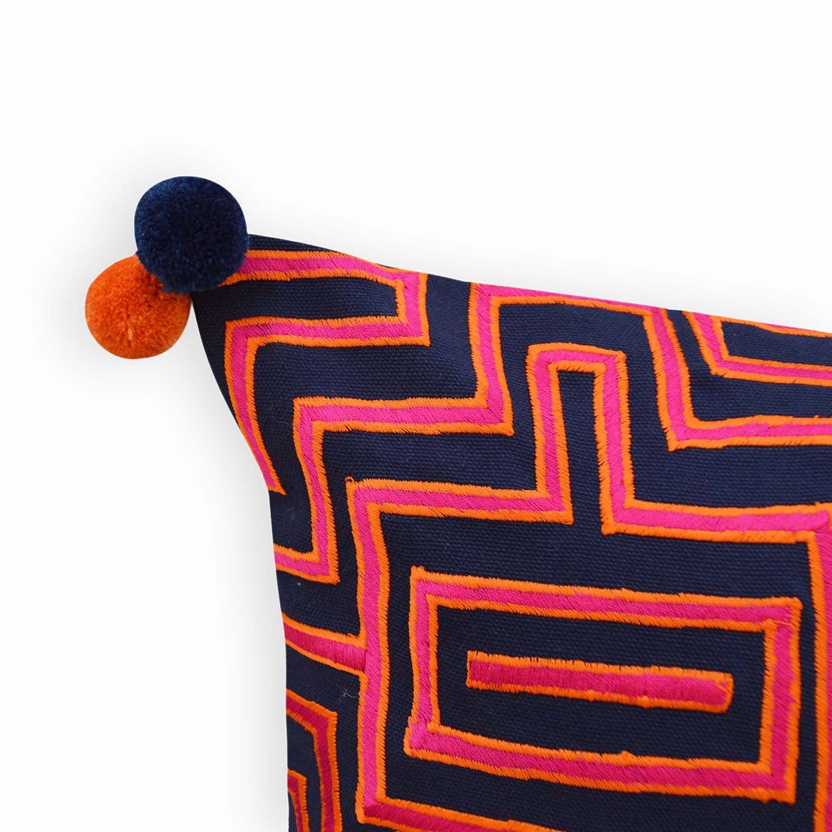 Mola - Pink and blue embroidered cushion cover