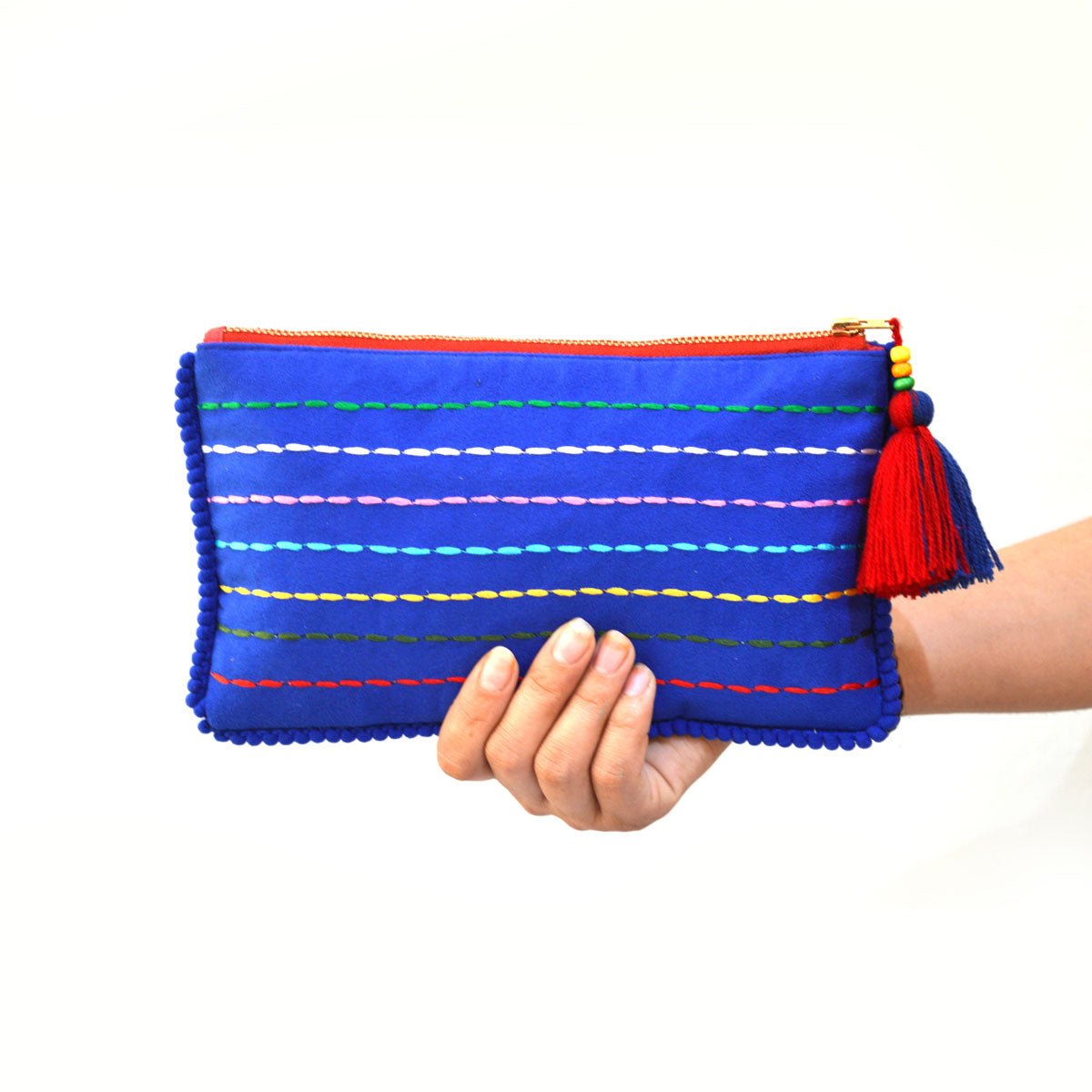 Truck art - mandala embroidery red boho clutch, 5X9 inches