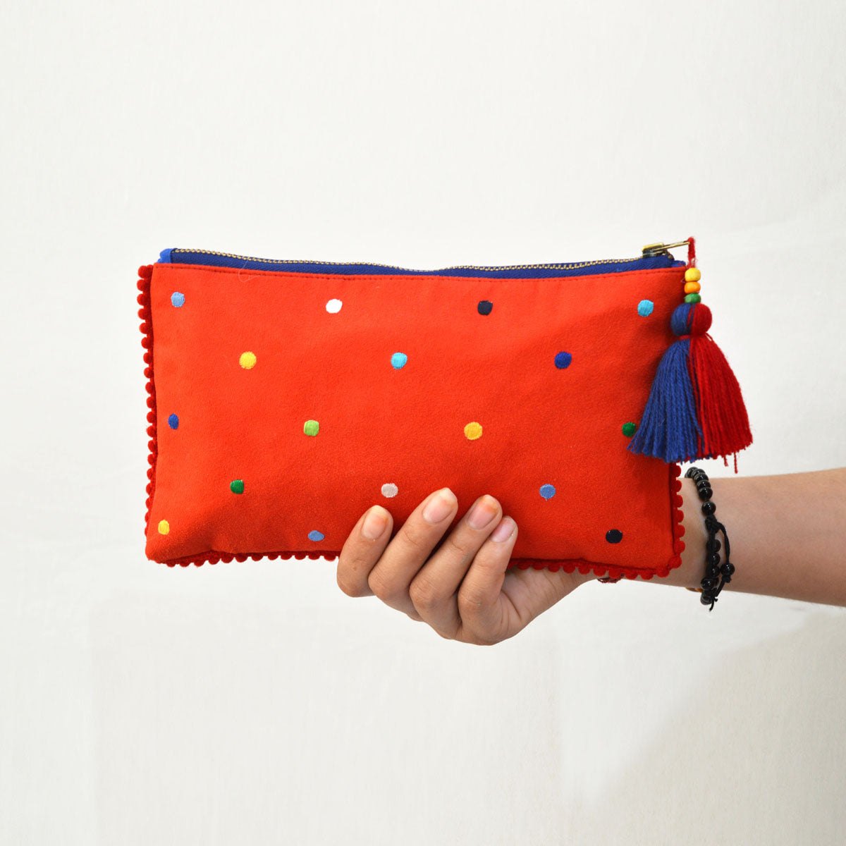 Truck art - mandala embroidery blue boho clutch, 5X9 inches