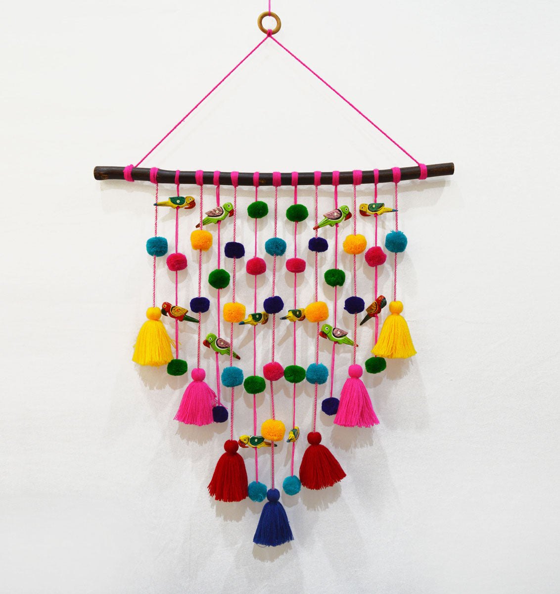 Wall art - tassel, parrot and pompom garland wall hanging