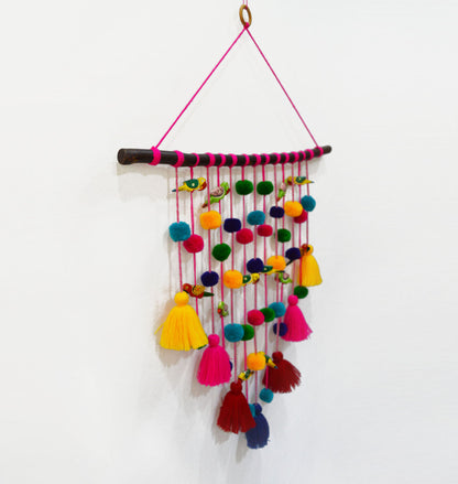Wall art - tassel, parrot and pompom garland wall hanging
