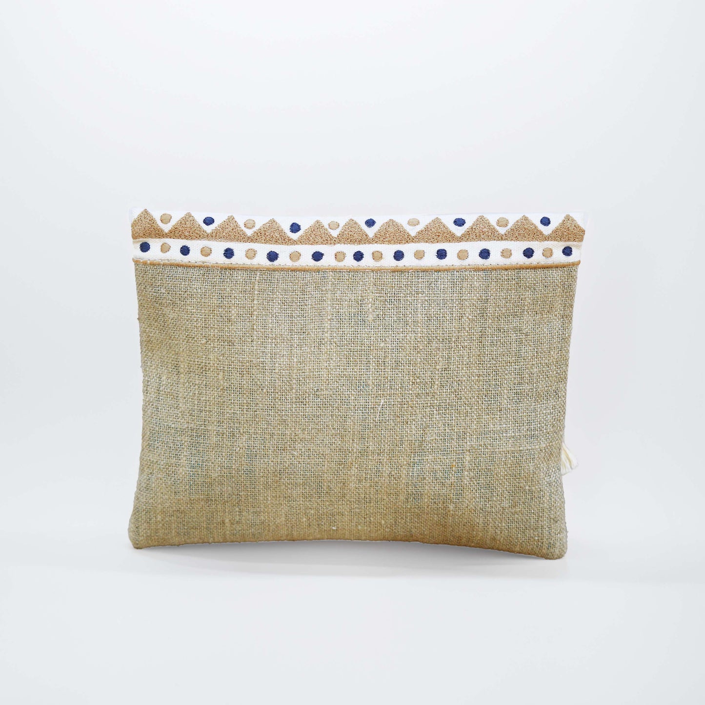 Boho pouch, moroccan, natural color linen bag, foldover embroidered clutch - Vliving