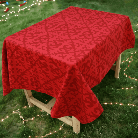 Christmas table cloth, red color, moroccan print cotton table cloth