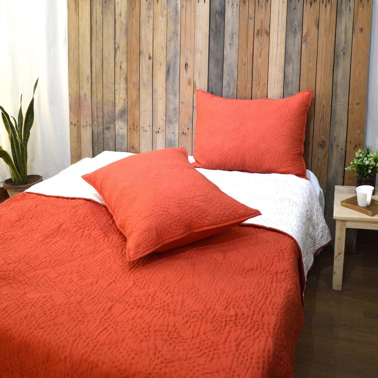 RUST Kantha quilted bed set, sizes available