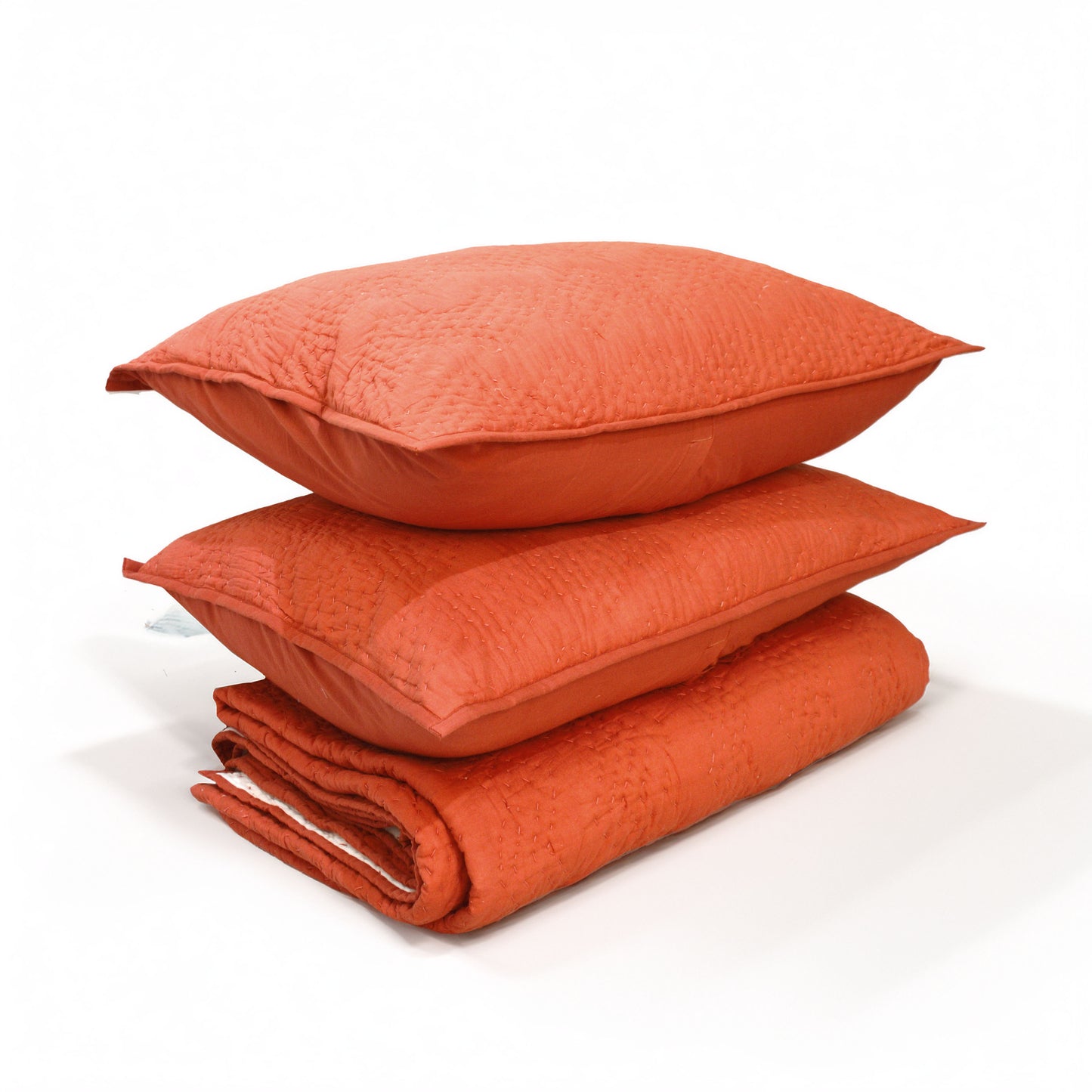 Rust cotton chevron kantha quilt set – Quilt with coordinated pillow covers, sizes available